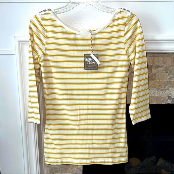 NWT MATILDA JANE Wonderful Parade Sunny Boat Neck Top Striped Mustard Small - Picture 2 of 4